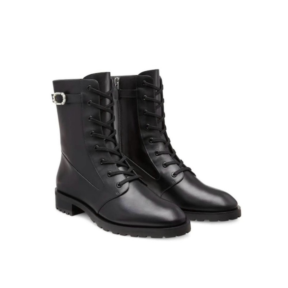 Stuart  Weitzman  Black Lace-Up Women's Boots 9.5